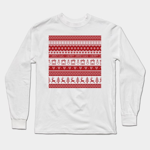 Nordic fair isle Christmas pattern Long Sleeve T-Shirt by gaynorcarradice